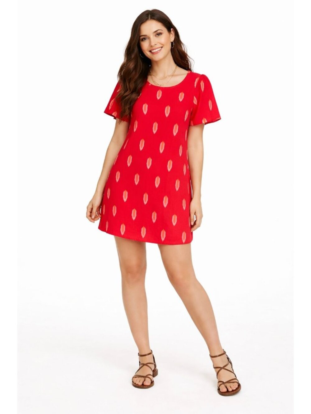 2/$30 Mata Traders Cherry Red Ikat A-Line Dress M 100% Cotton New
